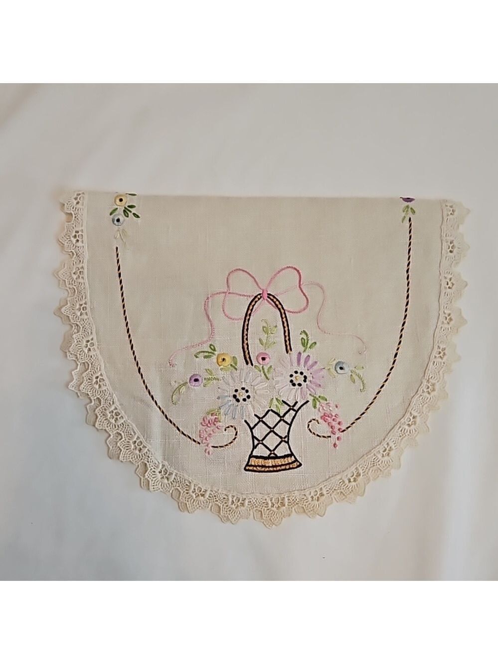 Vintage Hand Stitched Needlepoint Doily Oval Floral - Picture 3 of 17